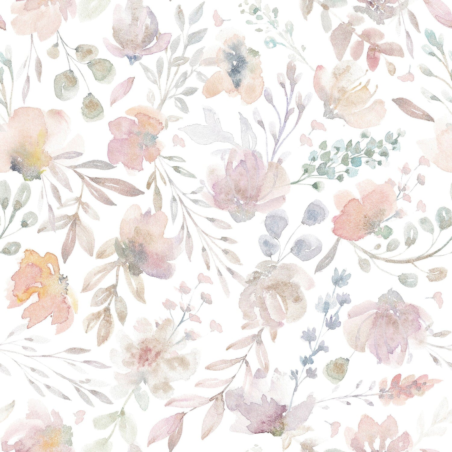 Delicate Watercolor Flowers Stick on Wallpaper