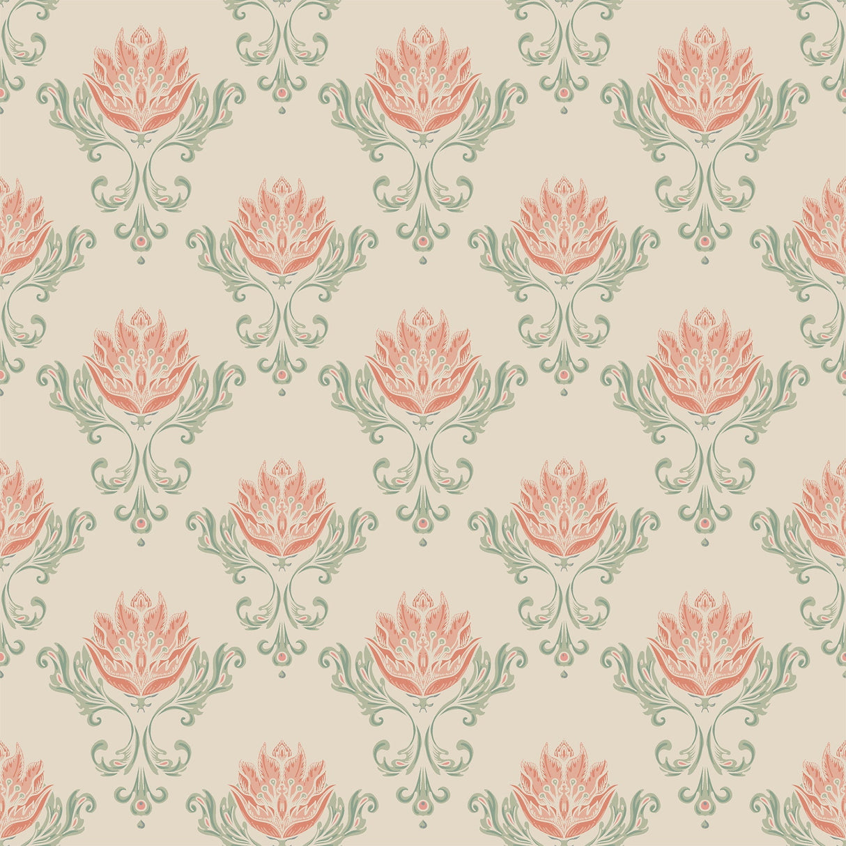 Vintage Floral Damask Wallpaper - Retro Art Nouveau Wallpaper