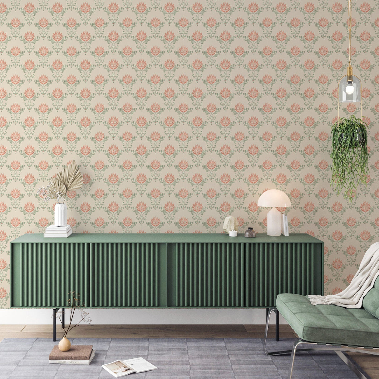 Vintage Floral Damask Wallpaper - Retro Art Nouveau Wallpaper
