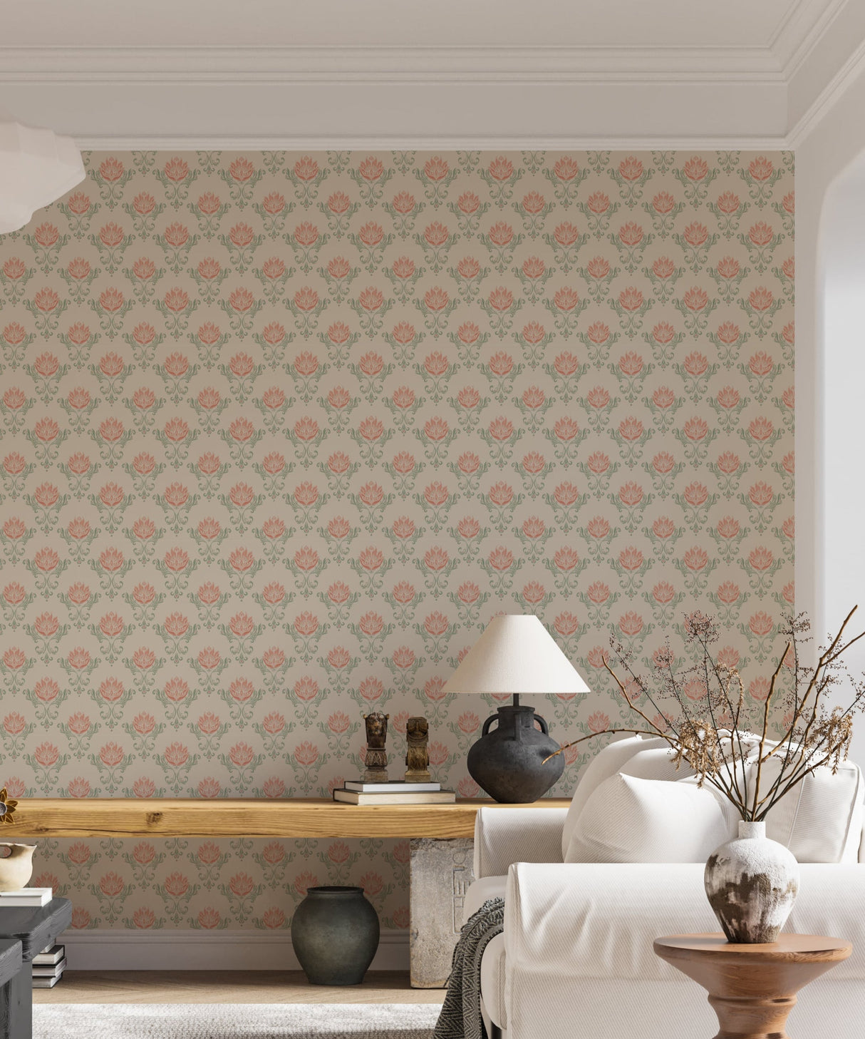 Vintage Floral Damask Wallpaper - Retro Art Nouveau Wallpaper