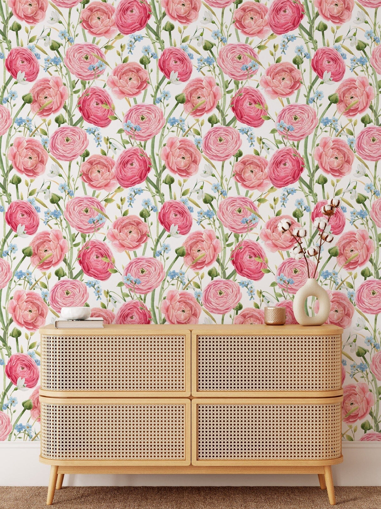 Watercolor Pink Summer Flowers Wallpaper