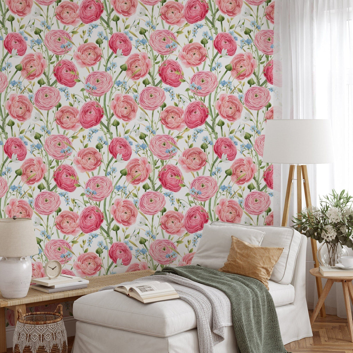 Watercolor Pink Summer Flowers Wallpaper