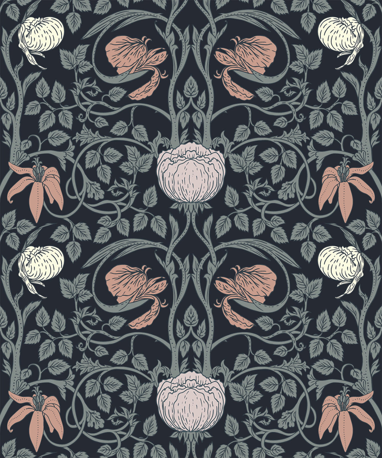 Retro Floral Peel and Stick Wallpaper - William Morris Wallpaper
