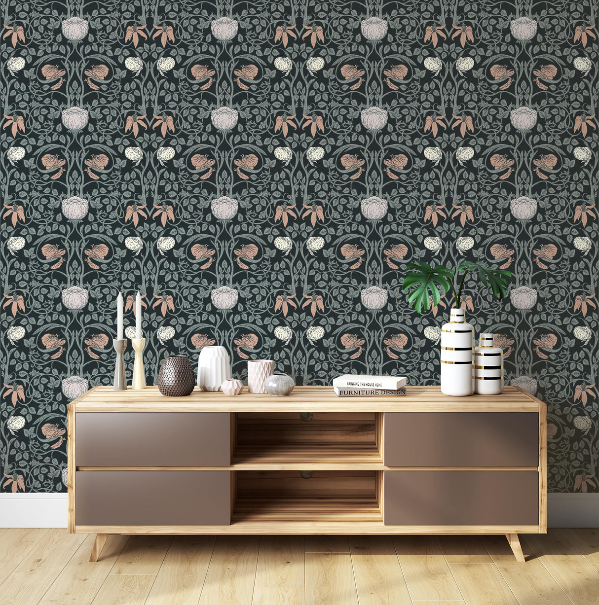 Retro Floral Peel and Stick Wallpaper - William Morris Wallpaper