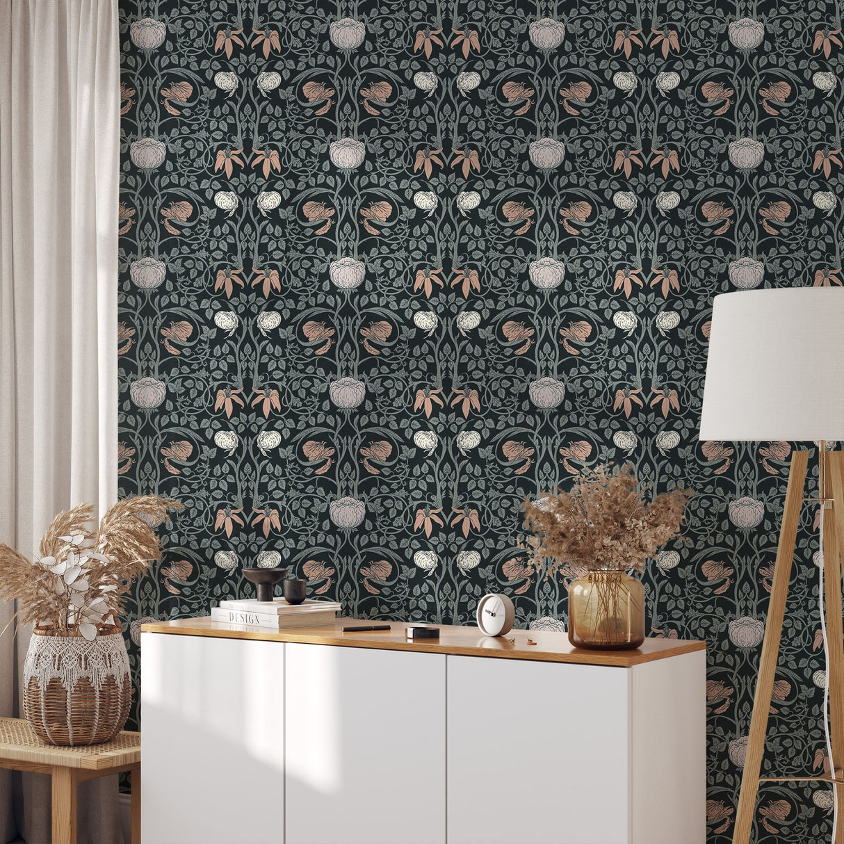 Retro Floral Peel and Stick Wallpaper - William Morris Wallpaper