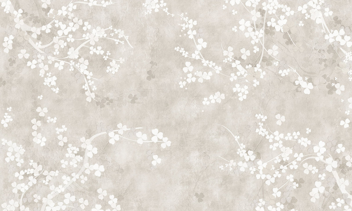 Wall Mural Soft Sakura Blossom - Neutral Floral Wallpaper