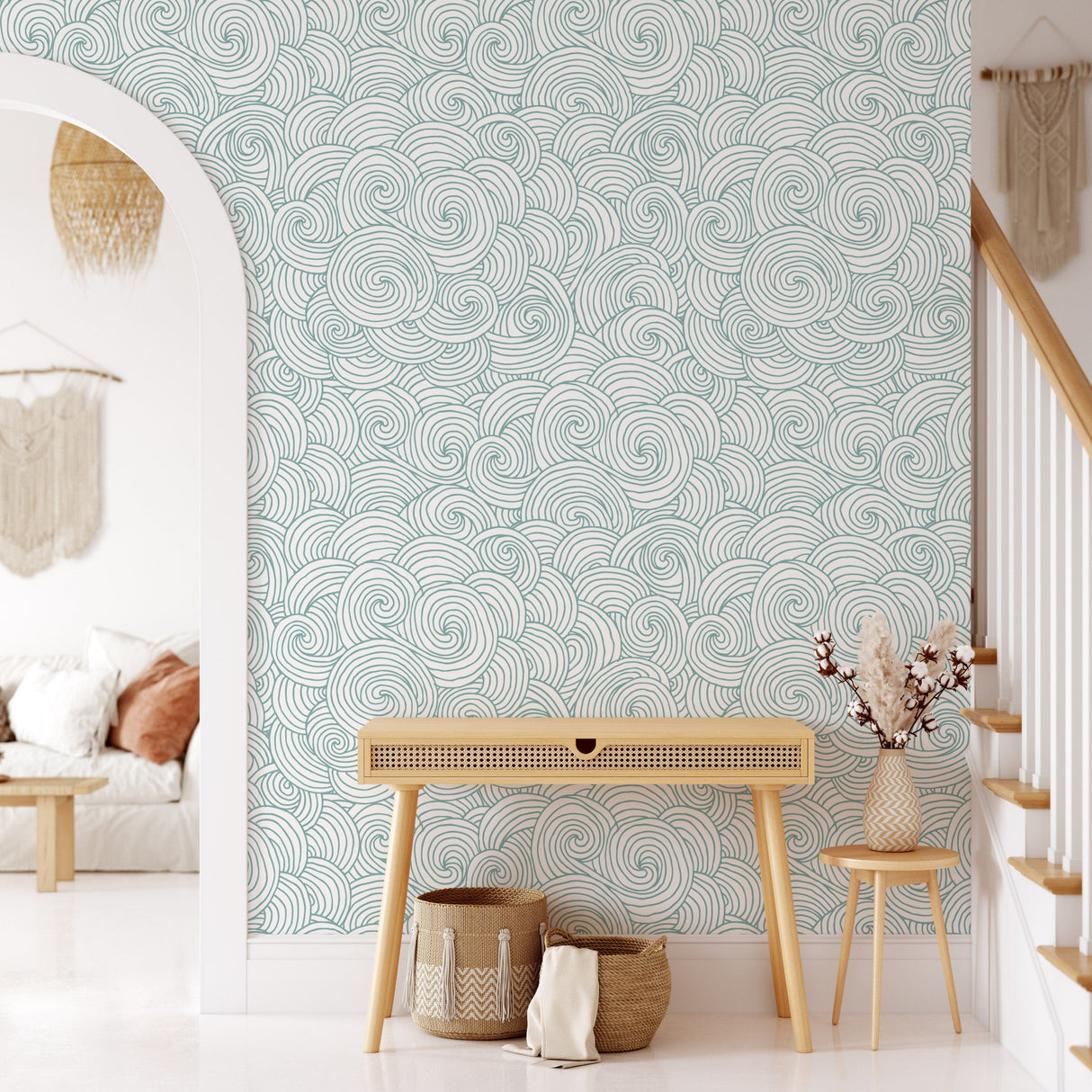 Japanese Blue Waves Pattern Wallpaper