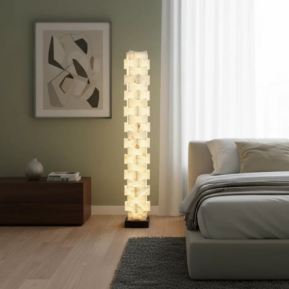 Stacked Alabaster Squares Floor Lamp