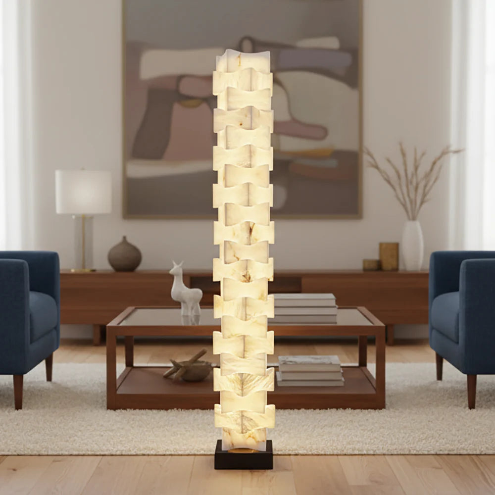 Stacked Alabaster Squares Floor Lamp