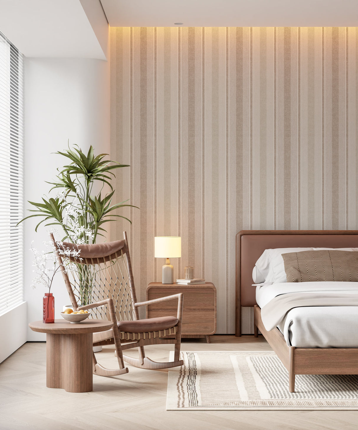 Ojai Stripe Wallpaper - Neutral Linen Texture Striped Wall Covering