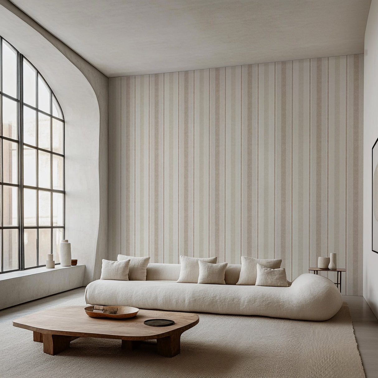 Ojai Stripe Wallpaper - Neutral Linen Texture Striped Wall Covering