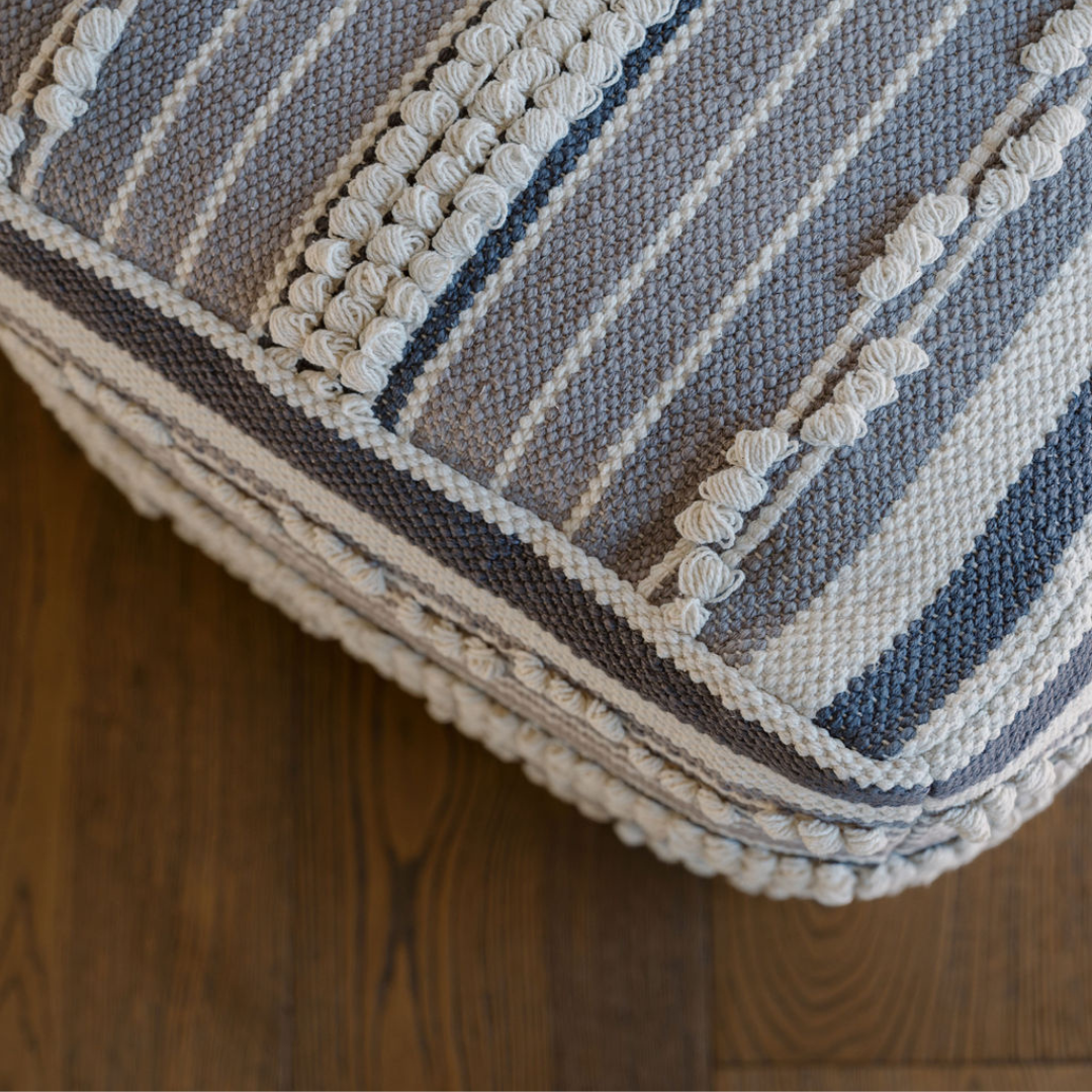 Square Handwoven Stripe Loop Ottoman Pouf