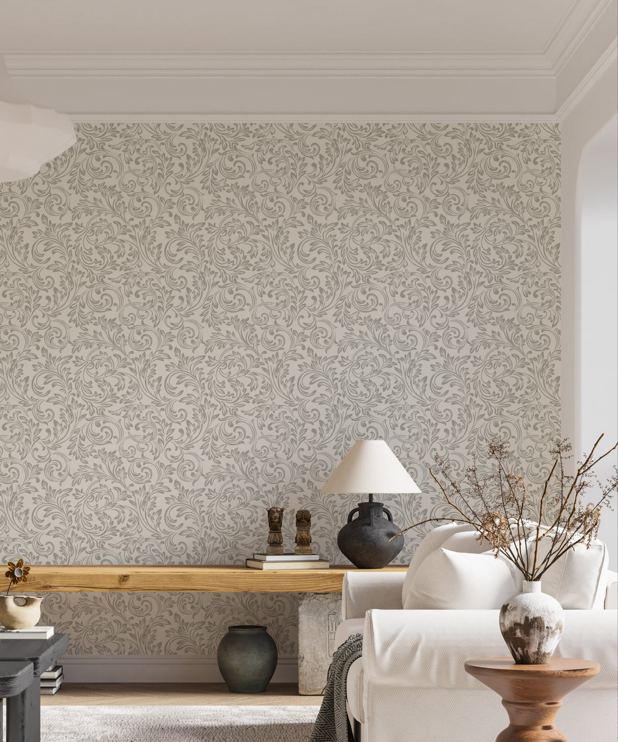 Gray Baroque Wallpaper - Modern Damask Design