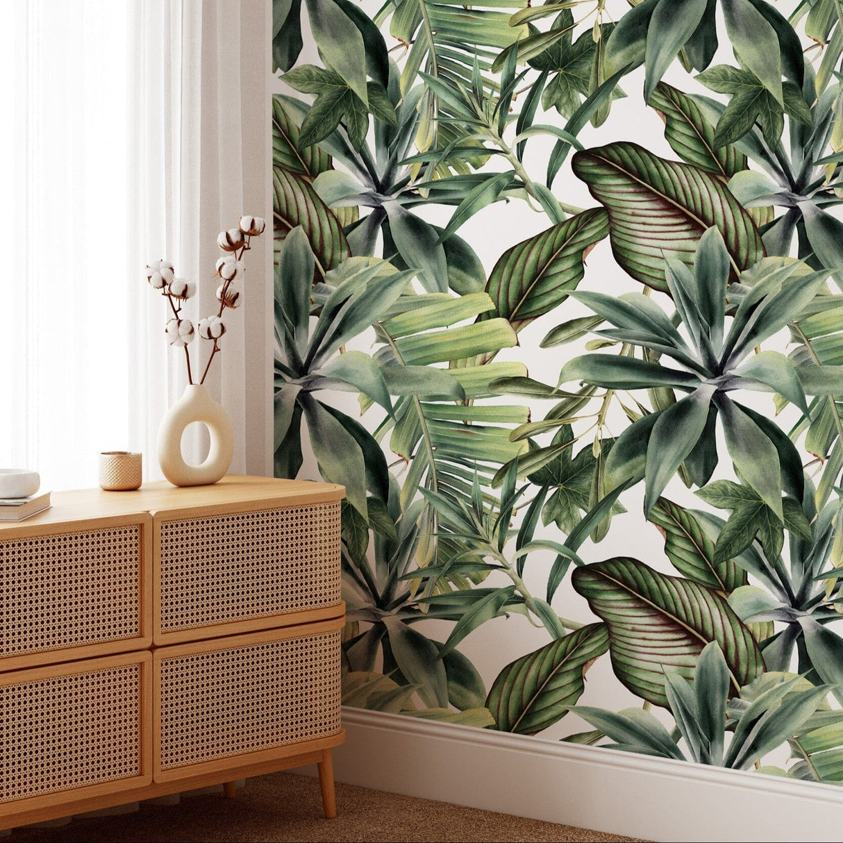 Green Tropical Leaves Self Adhesive Wallpaper