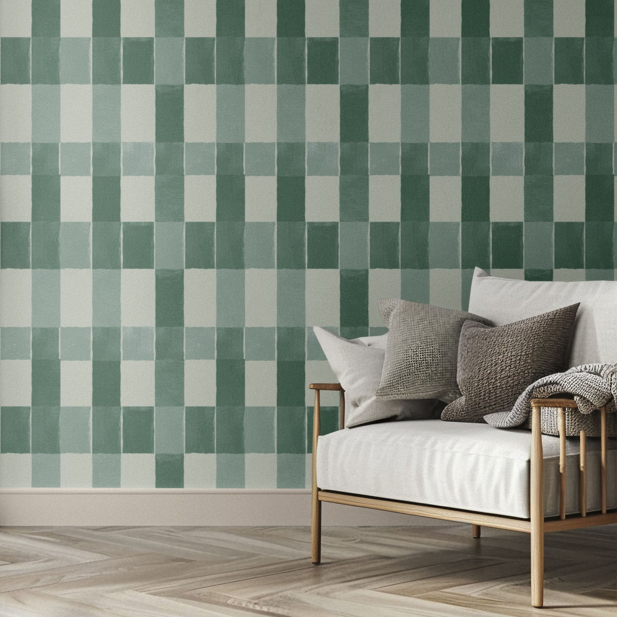 Modern Green Checkered Wallpaper Peel and Stick