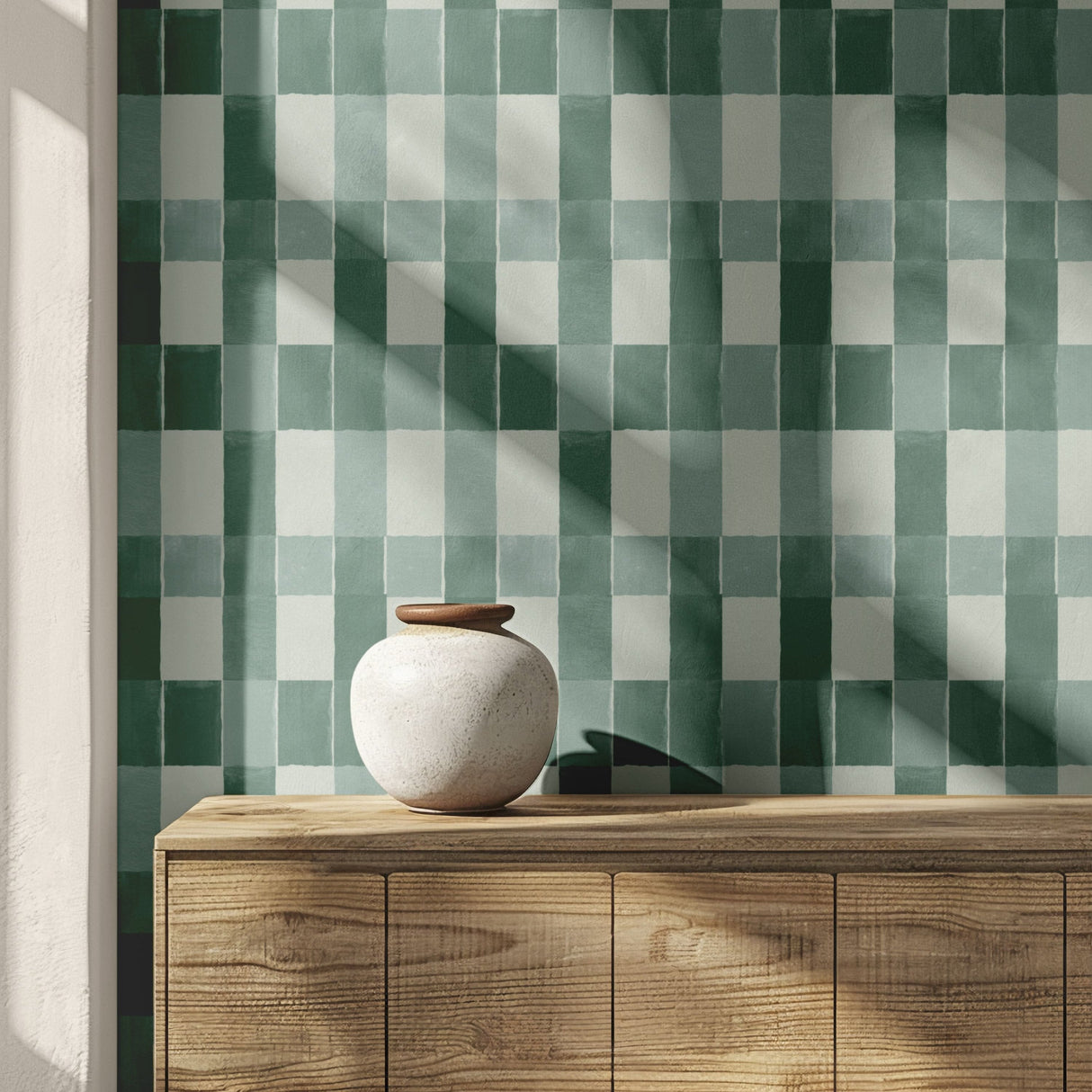 Modern Green Checkered Wallpaper Peel and Stick