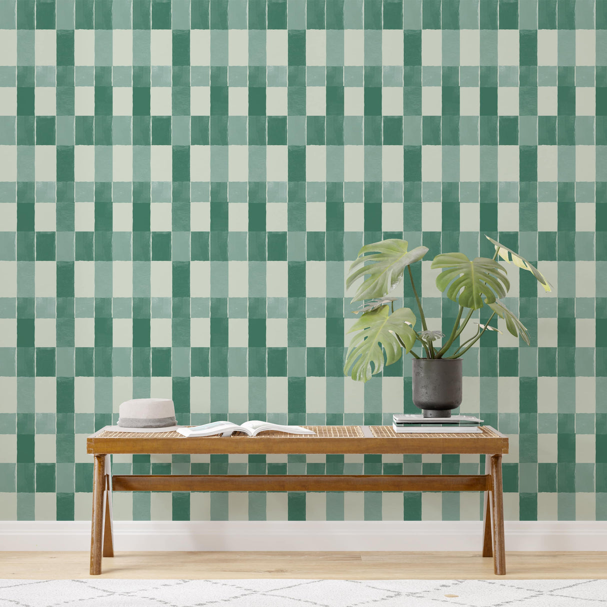 Modern Green Checkered Wallpaper Peel and Stick