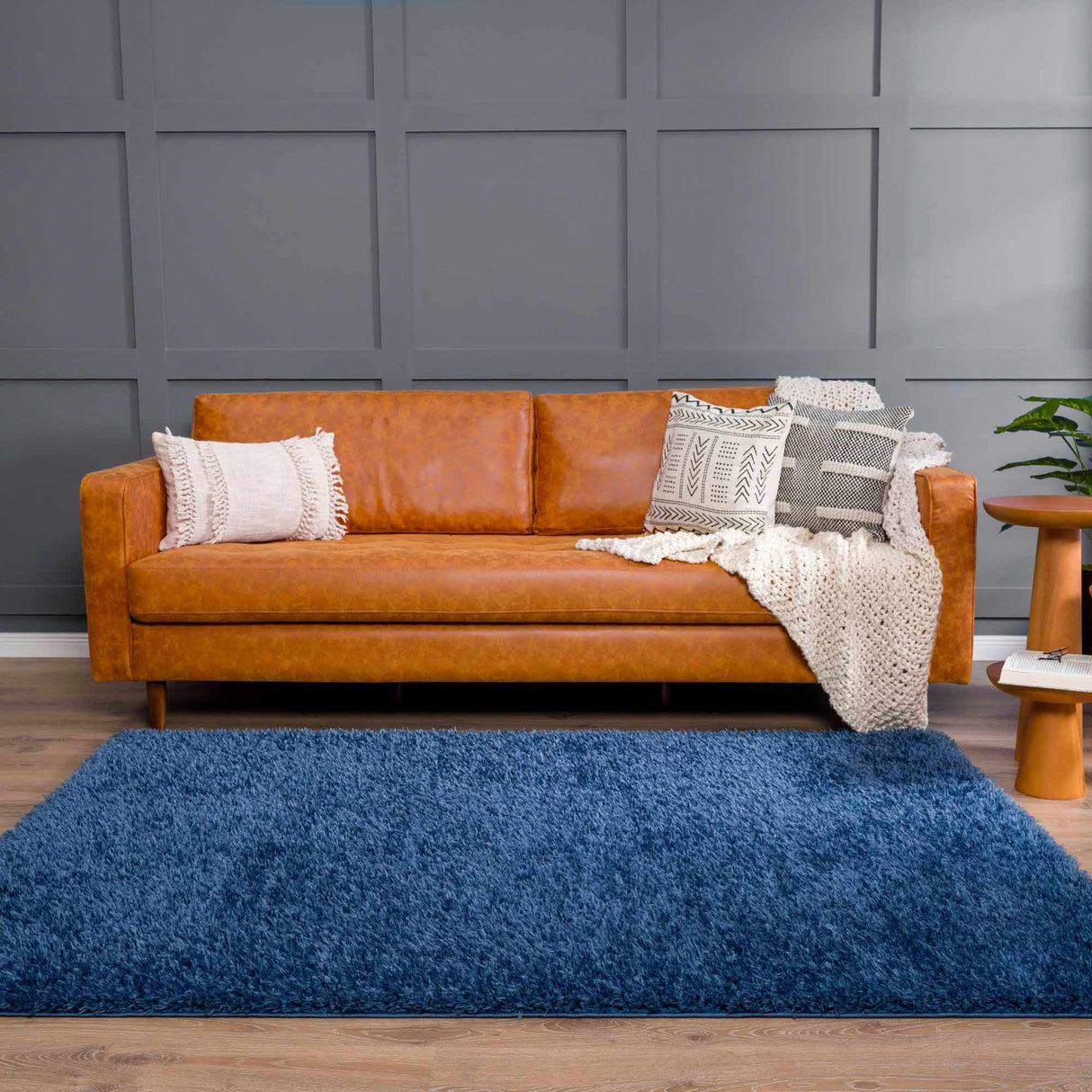 Faina Solid Dark Blue Shag Washable Area Rug - Clearance