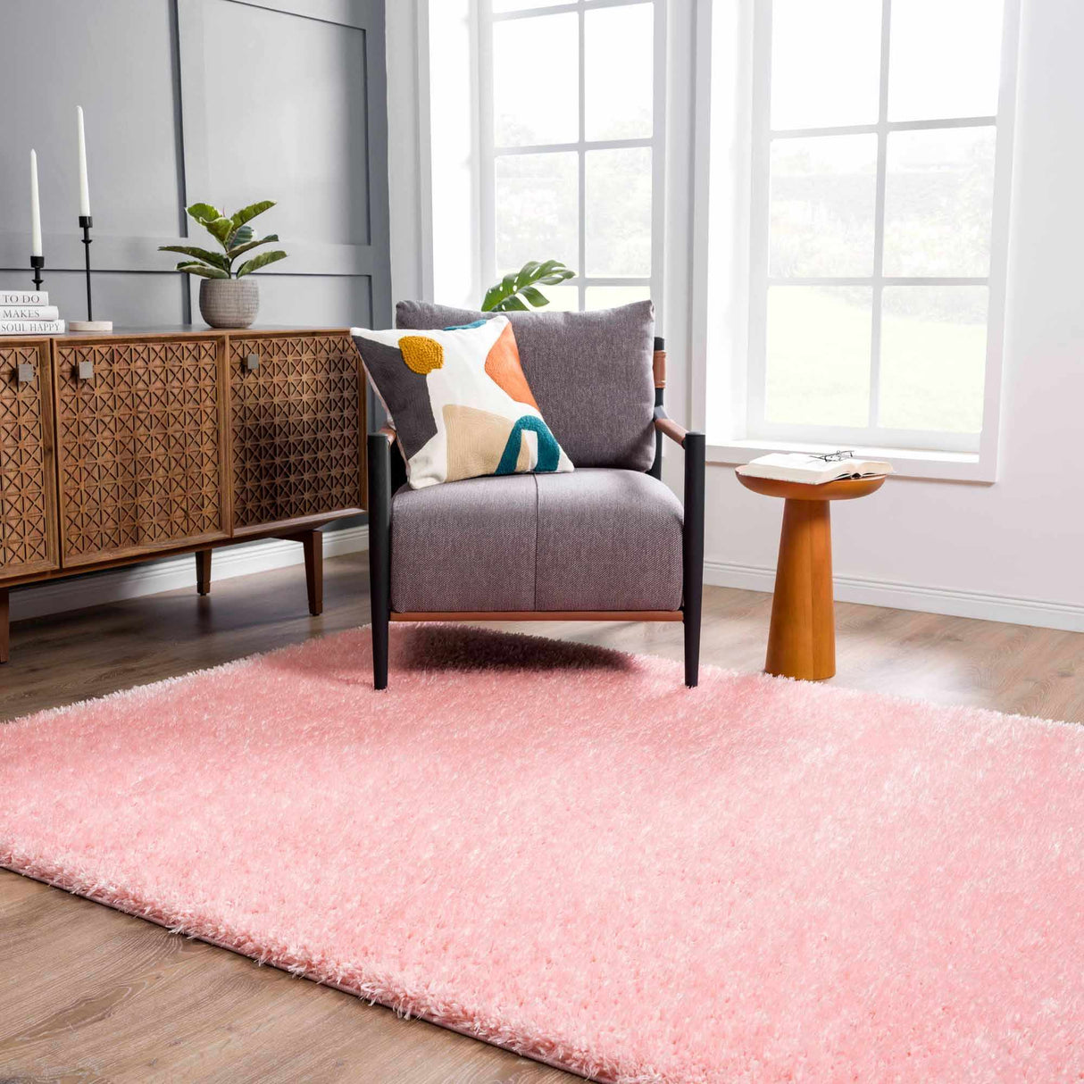Faina Solid Pink Shag Washable Area Rug - Clearance