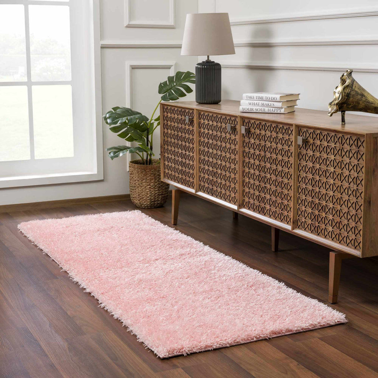 Faina Solid Pink Shag Washable Area Rug - Clearance