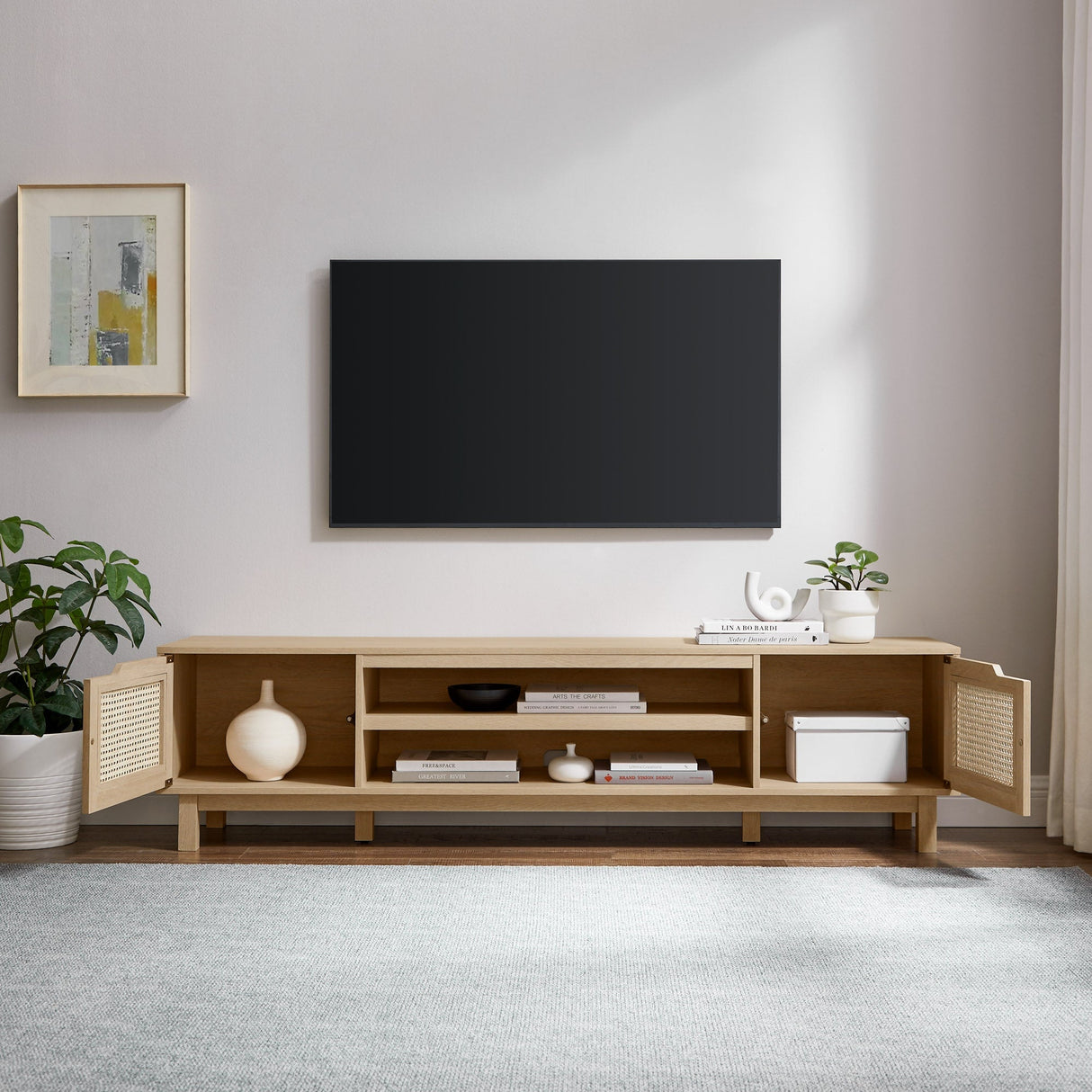 Hamkke Boho 2-Door Faux Rattan TV Stand