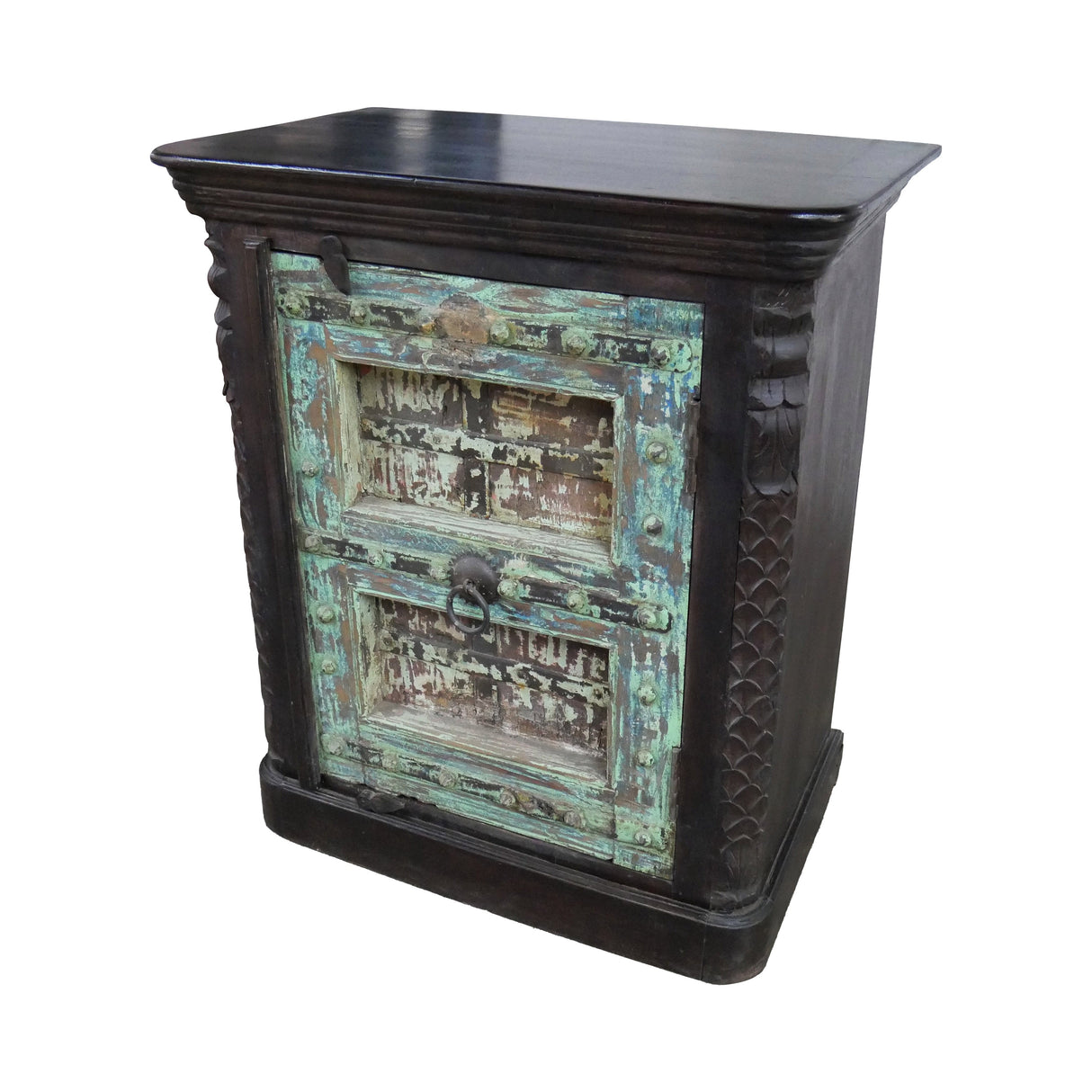 Farmhouse Style Distressed Antique Door Large Nightstand Cabinet