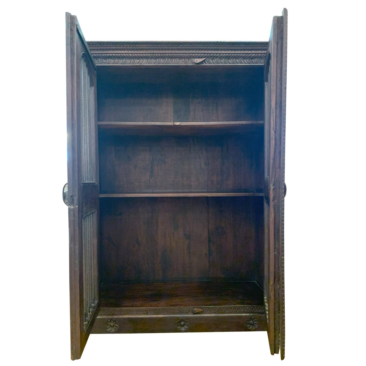 Ornately Hand Carved 45 in. Wide Armoire With Iron Grill Doors