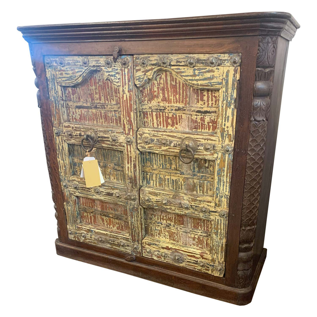 1900s Antique Door Upcycled 50" Tall Distressed Solid Wood Cabinet