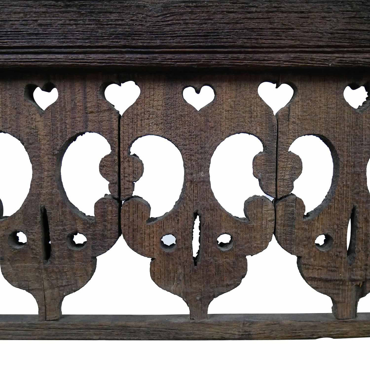 Farmhouse Style Antique Lattice Carved Teak Wood Frieze Repurposed 75" Long Console