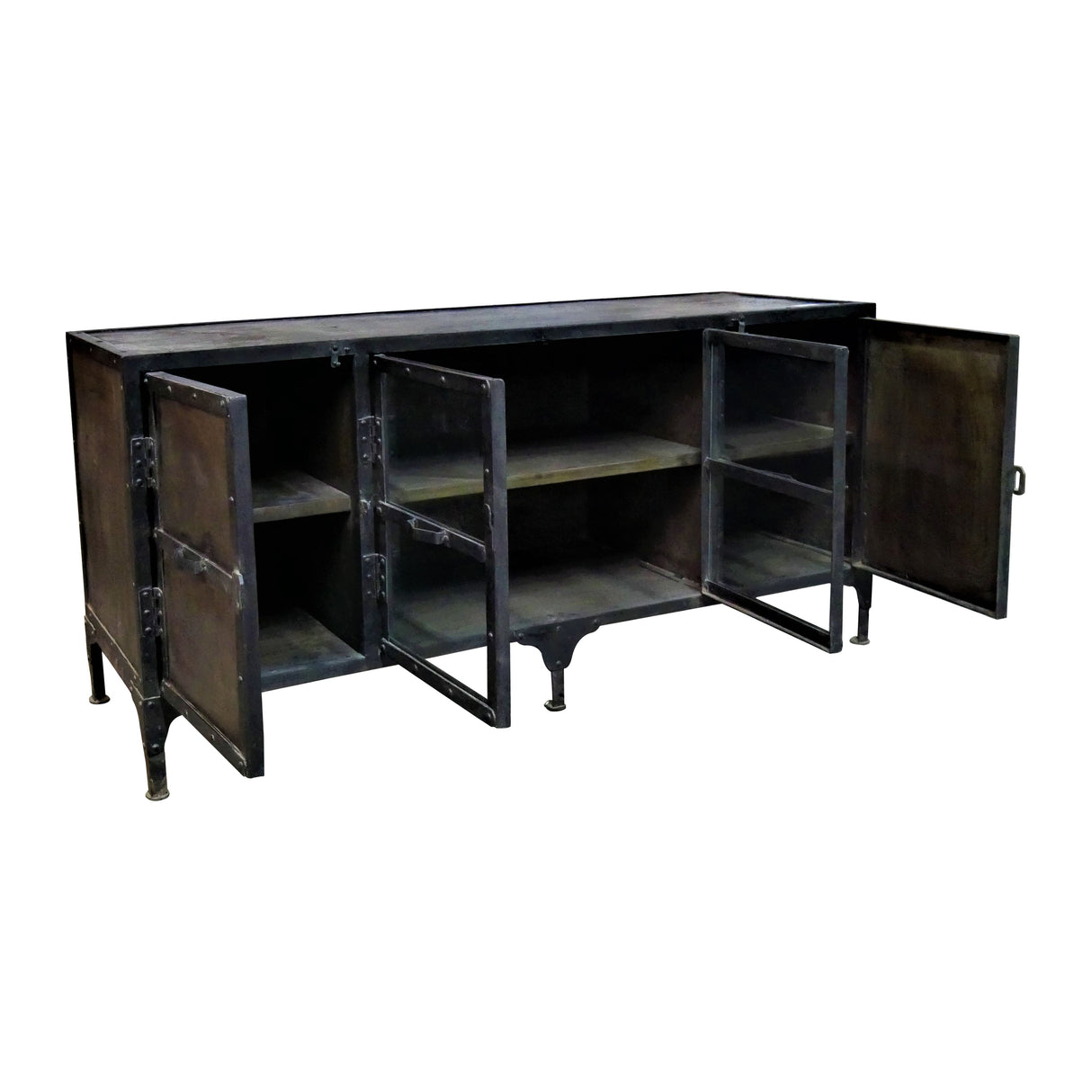 Industrial Style Reclaimed Wood In Metal Frame 60 in. Wide Media Console