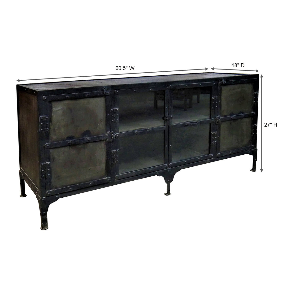 Industrial Style Reclaimed Wood In Metal Frame 60 in. Wide Media Console