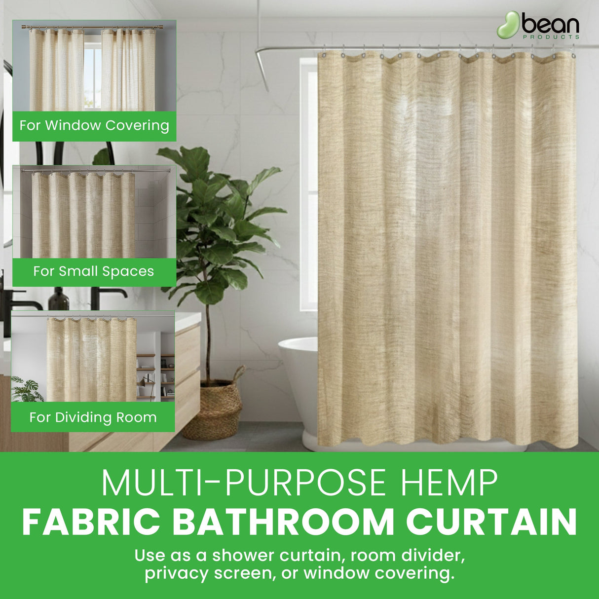 Hemp Shower Curtain – Bath, Tub + Stall Sizes – Made in USA
