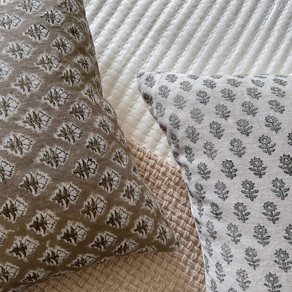 Rhea Floral Block Printed Pillow Cover | Mustard | Lumbar