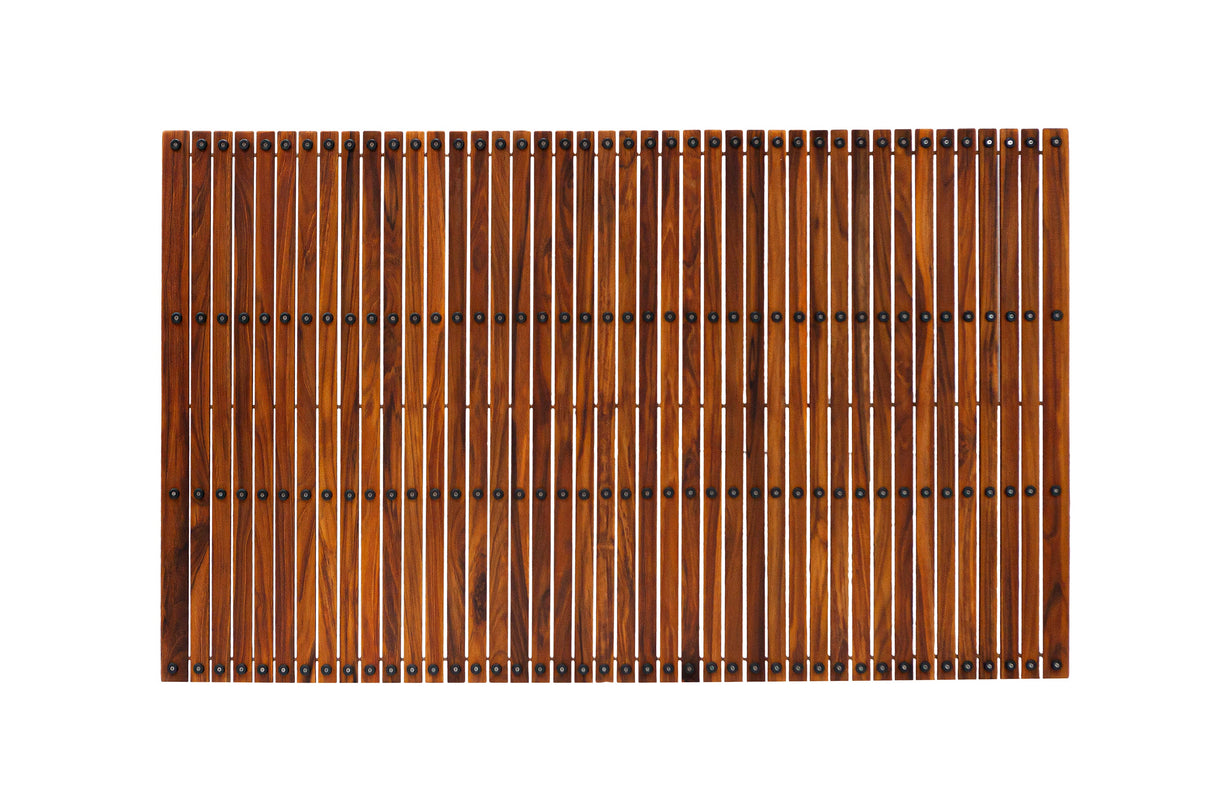 Spokane Extra Large Oiled Teak Shower and Bath String Mat with Rubber Footing 59″ x 35″