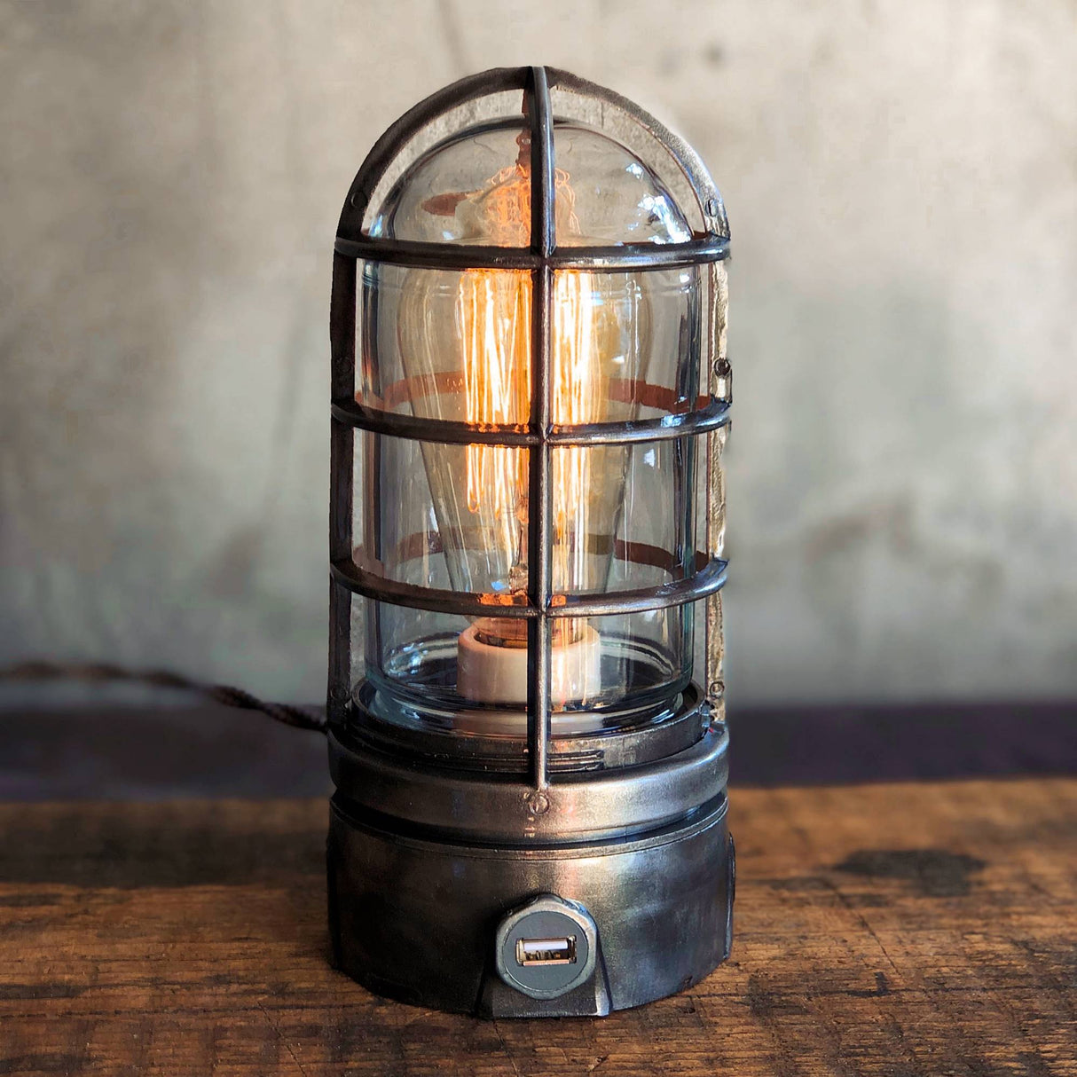 Industrial Touch Lamp with Vintage Edison Bulb - The Iron Cage
