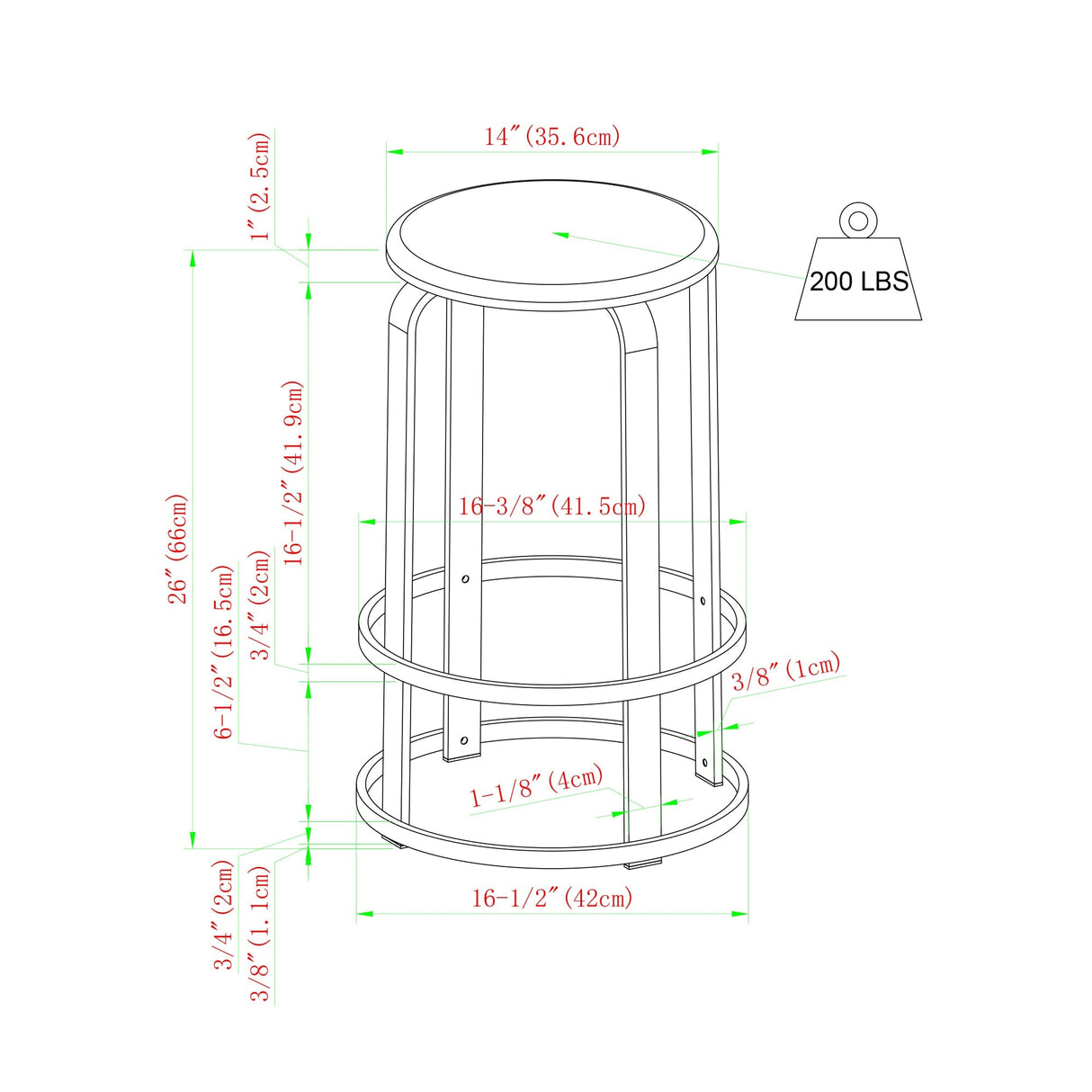 Colton 26" 2-Piece Metal and Wood Round Kitchen Bar Stool