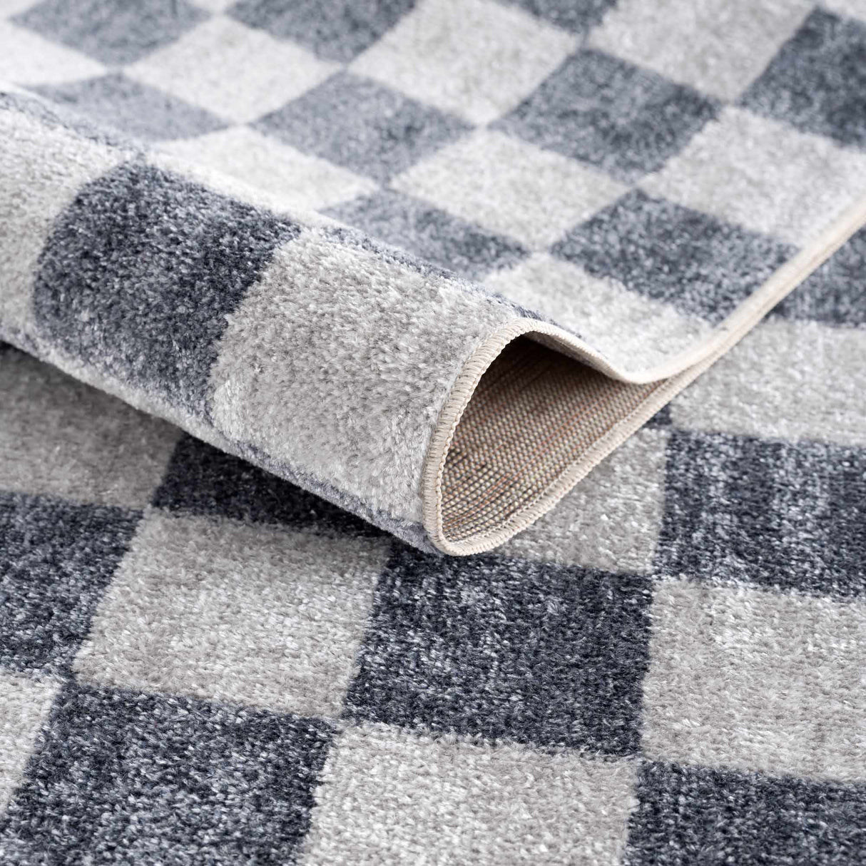 Alie Blue Gray Checkered Washable Rug