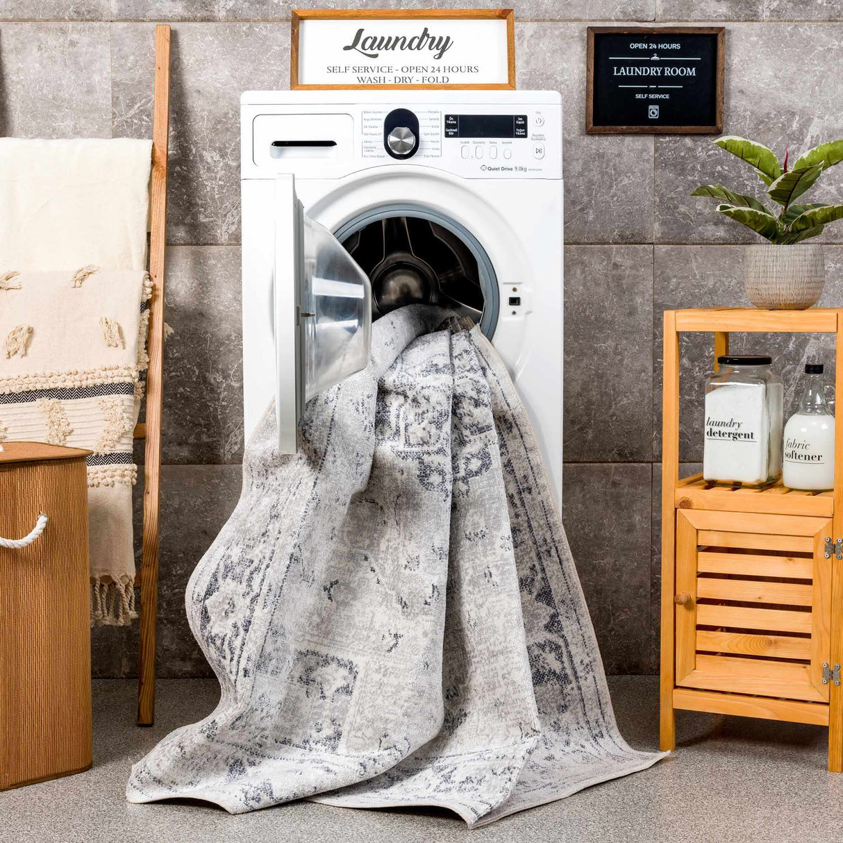 Akram Antrasit Flat Pile Washable Rug