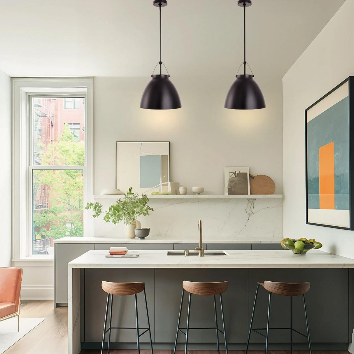 Modern 1-Light Metal Dimmable Island Pendant Light