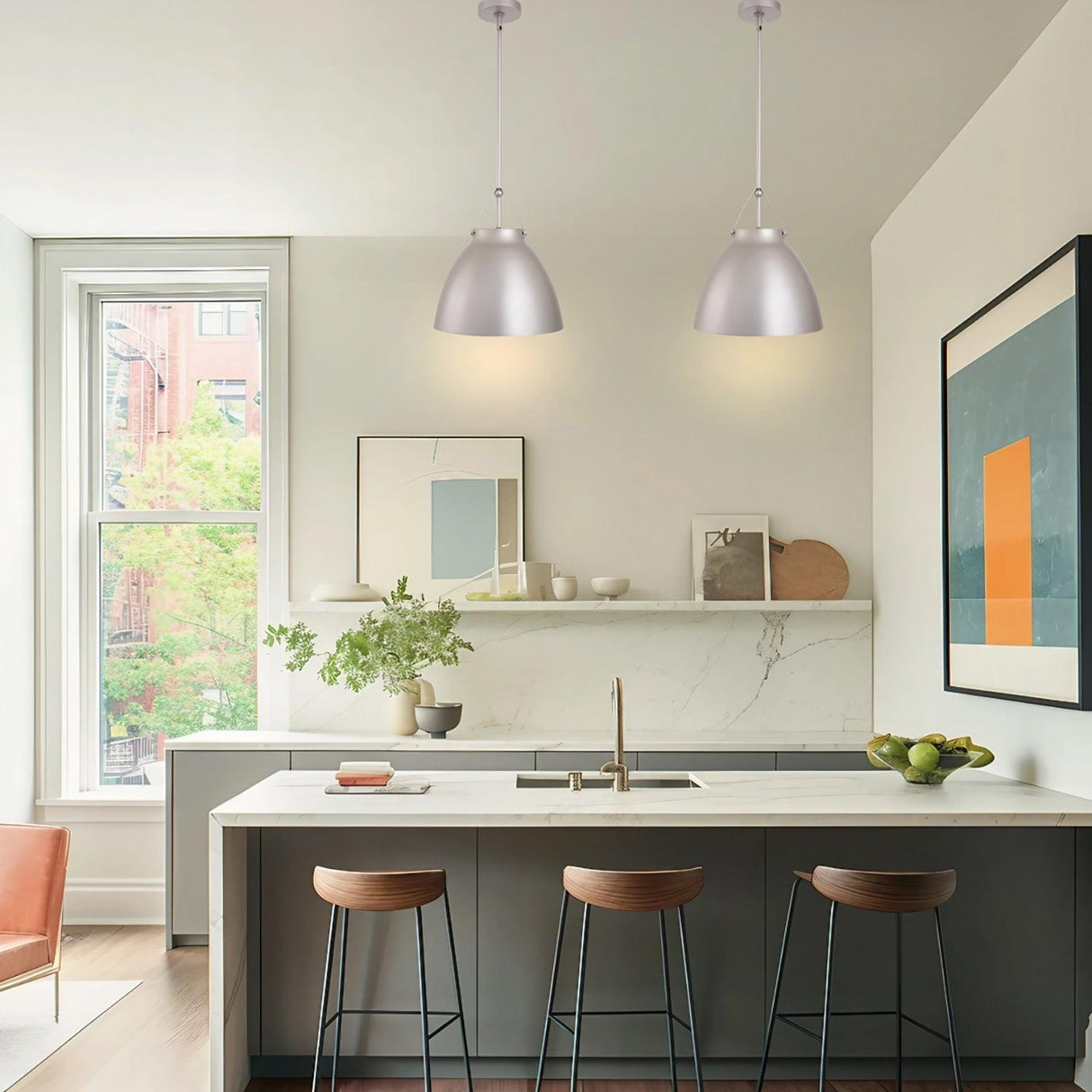 Modern 1-Light Metal Dimmable Island Pendant Light