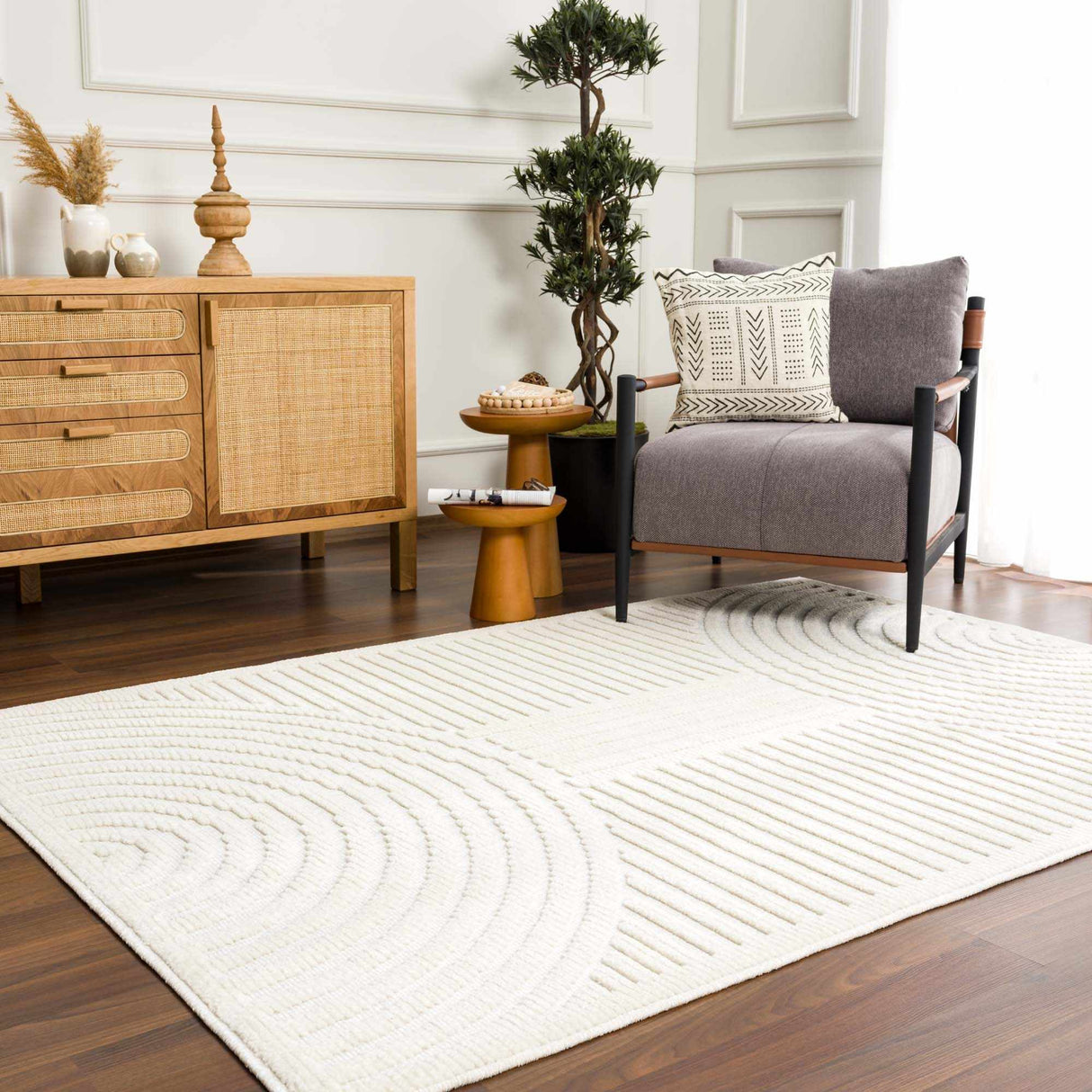 Deron White Washable 3D Rug