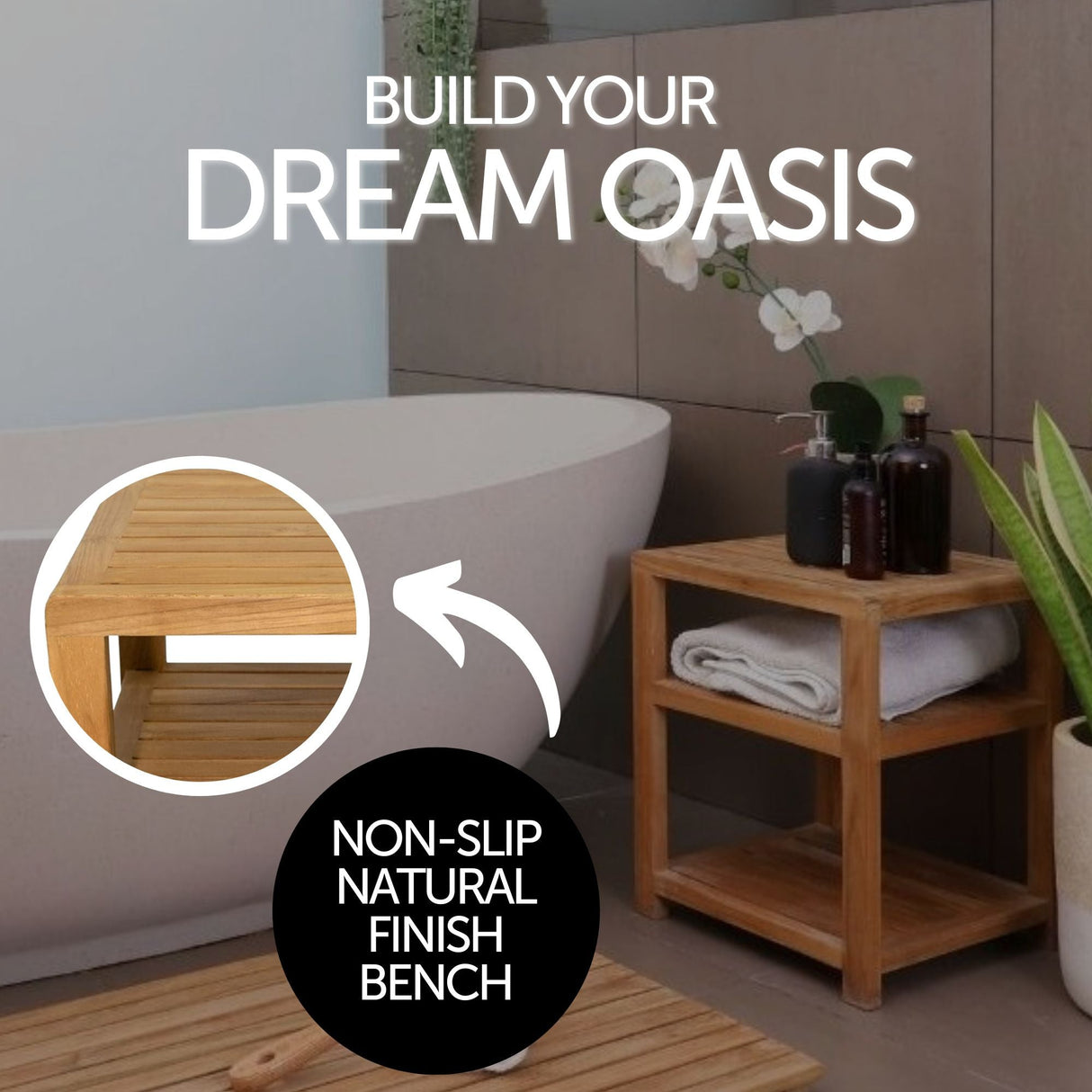 Charleston Natural Teak Spa/Bathroom - Under Sink - Storage Bench - 14"