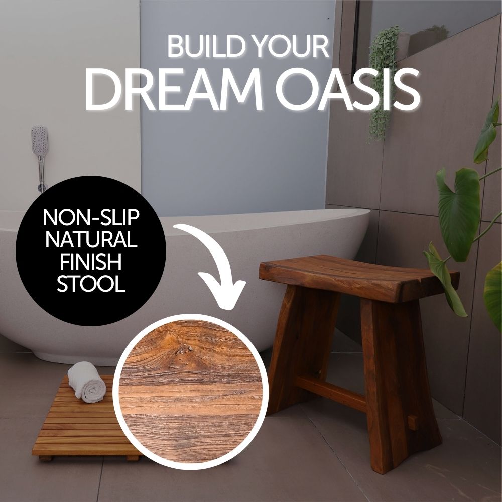 Salem Teak Shower and Bath Stool with Curved Seat