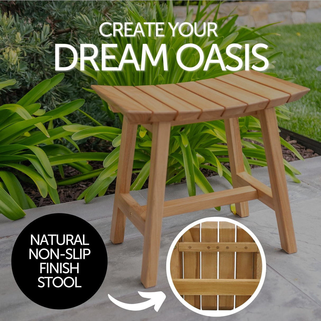 Phoenix Natural Teak Shower and Bath Slatted Stool