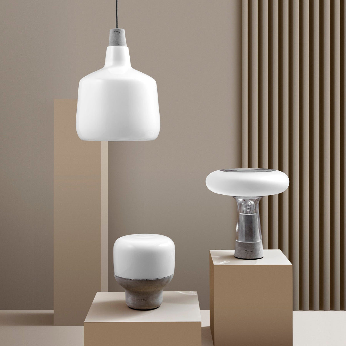 Smooth Lamp in Opaque Glass with Stone Base