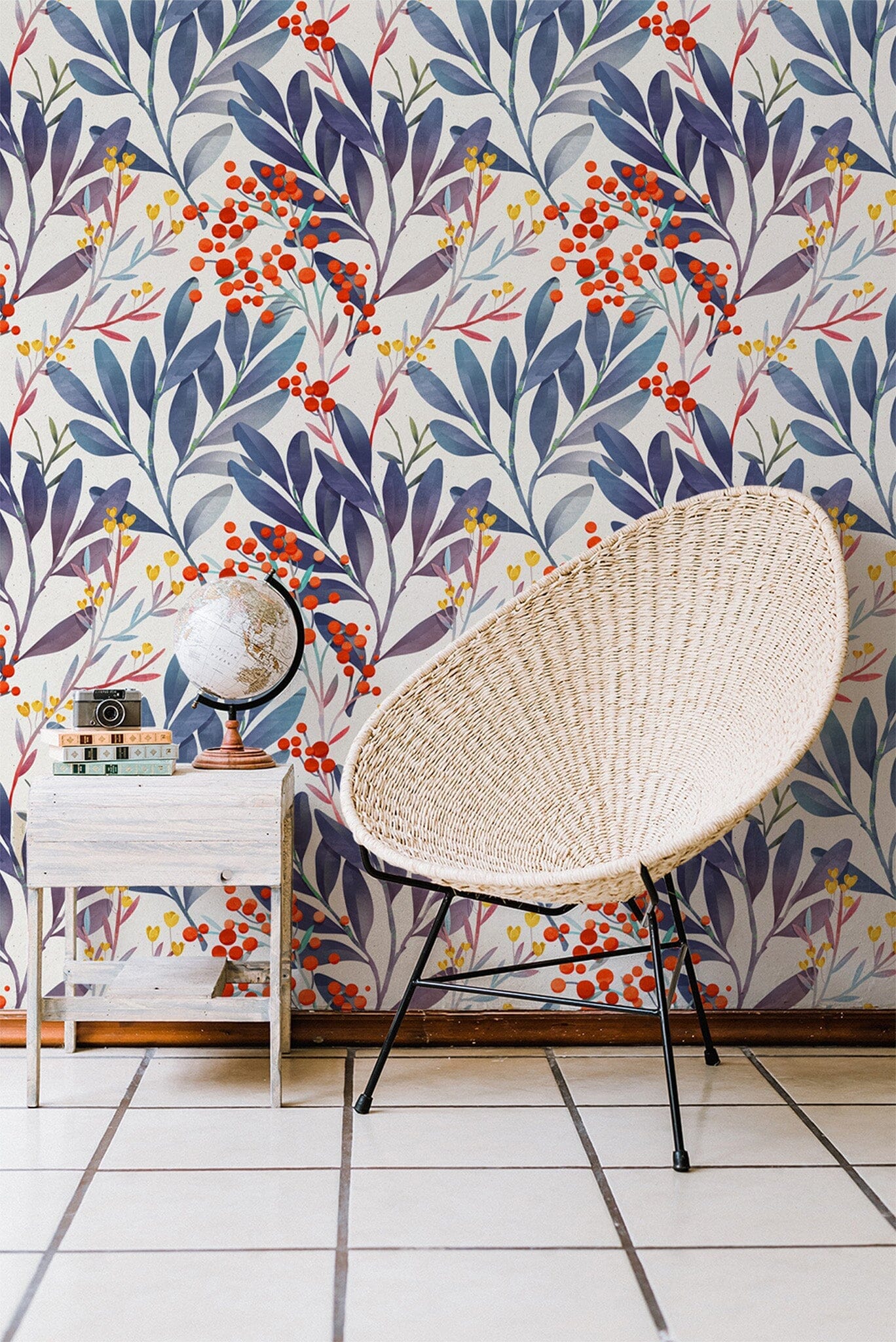 Berries and Blue Leaves Wallpaper