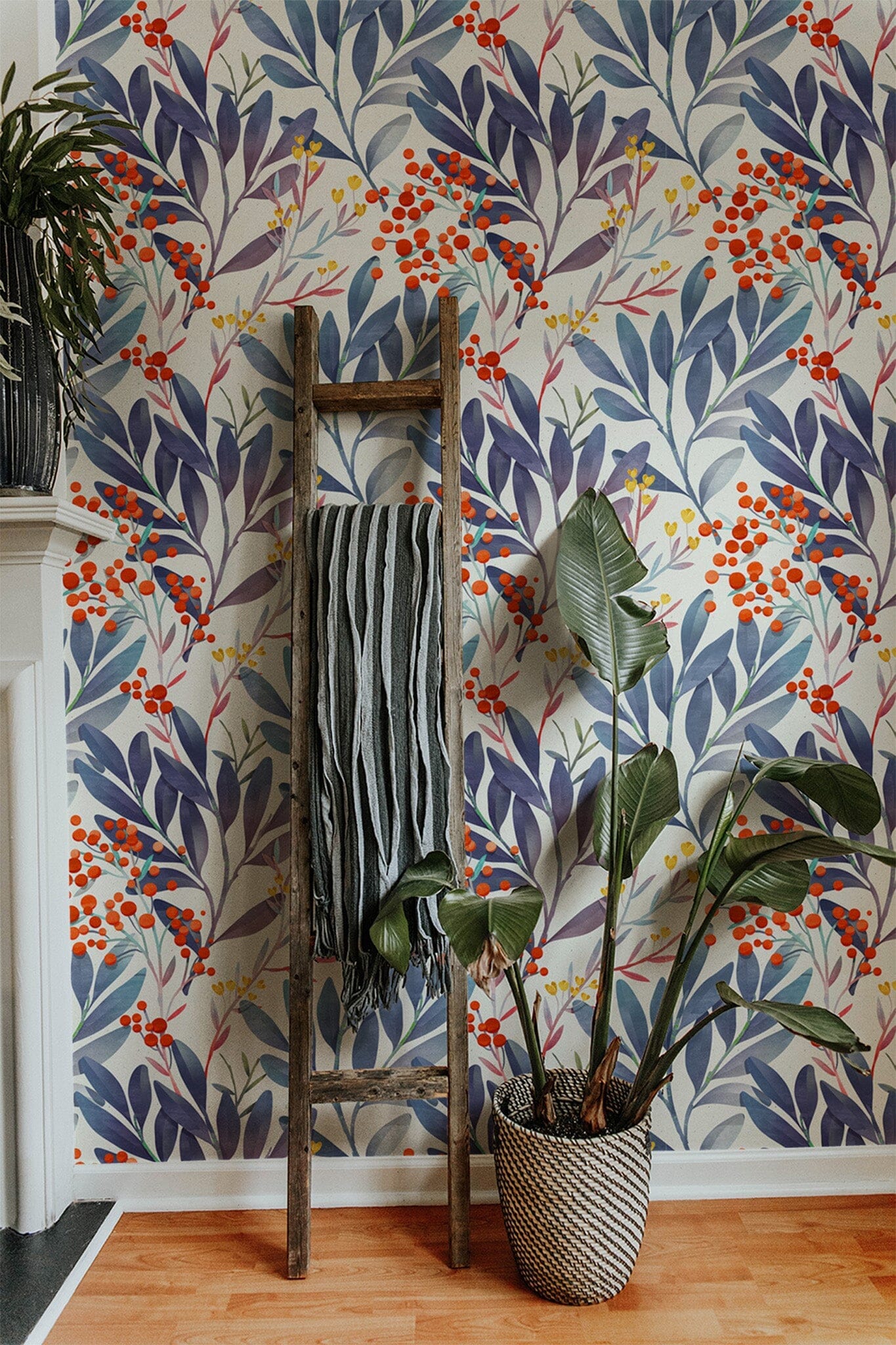 Berries and Blue Leaves Wallpaper