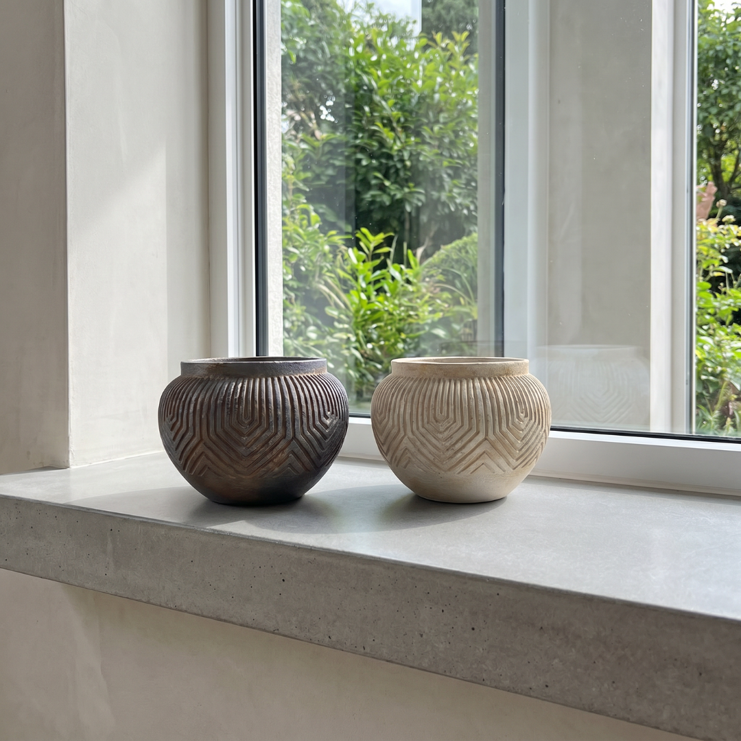Linden Concrete Vessel Natural Sandstone, 8"D X 6"H