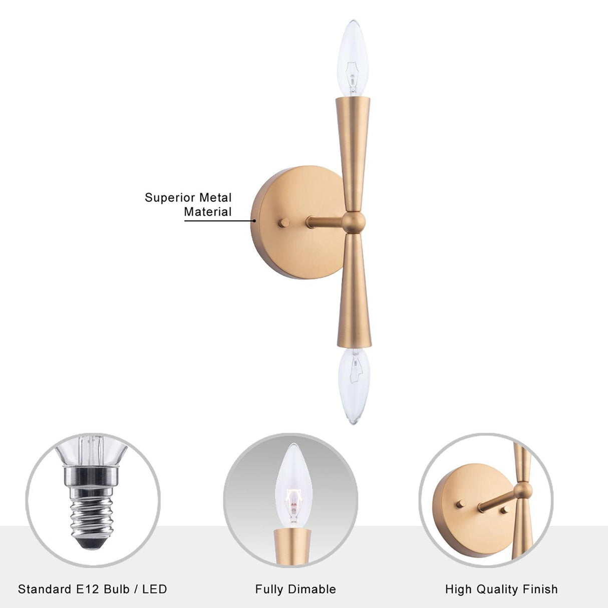 Mizu Mid-Century Modern Gold 2-Light Wall Sconce Light