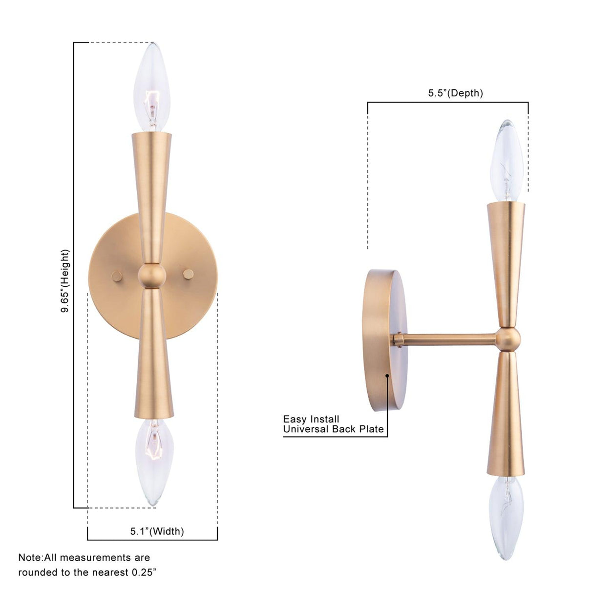 Mizu Mid-Century Modern Gold 2-Light Wall Sconce Light